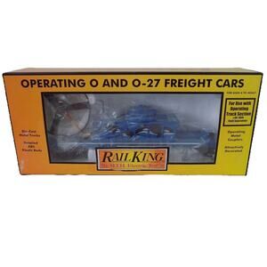 Rail King MTH Ocean Tours flat car with operating helicopter O gauge 30-79076